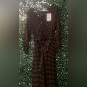 Zara Checked Draped Maxi Dress, Brown